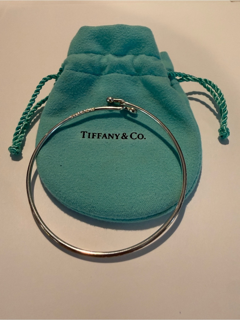 Tiffany & Co. Hook & Eye Bangle Bracelet 925 Sterling Silver with Pouch